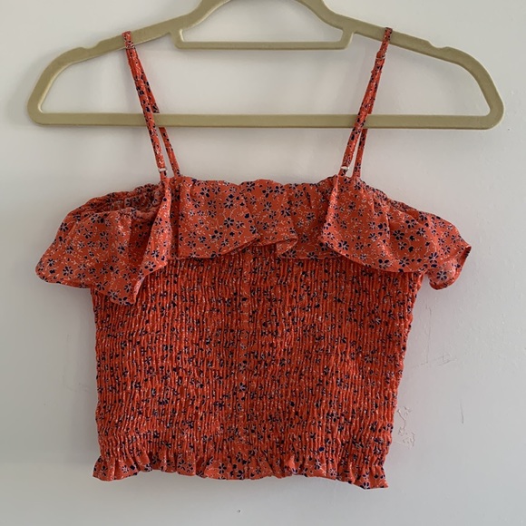 Salmon spaghetti-srap ribbed crop top - Picture 4 of 4